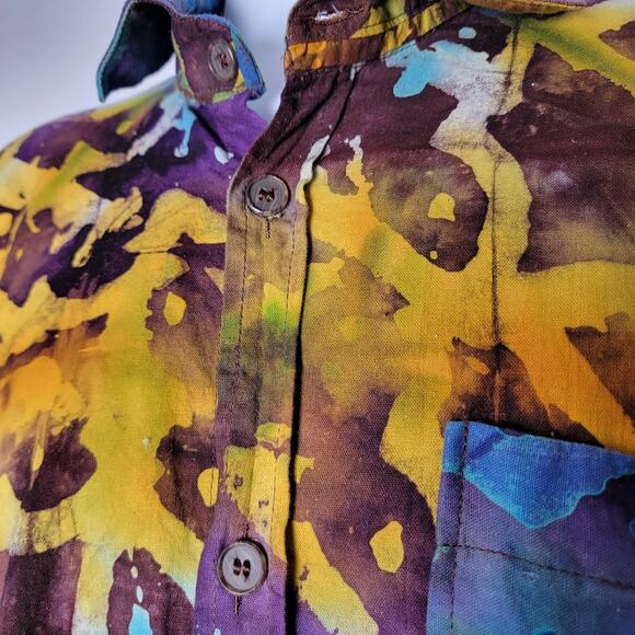 Bold Multi-Color Art 2 Wear Print Button-Down Shirt Size L 100% Cotton Dopamine - Picture 2 of 7